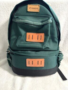 Vintage Canon Professional Photographer Camera Backpack Forest Green Canvas 2